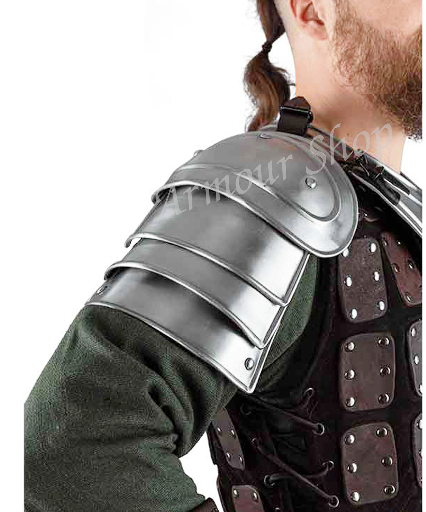 Medieval iron gorget & spaulders set, silver knight armor for LARP & cosplay