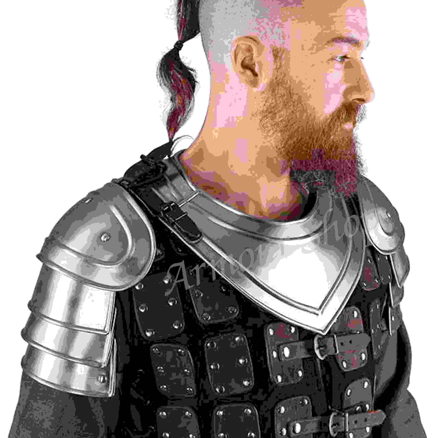 Medieval iron gorget & spaulders set, silver knight armor for LARP & cosplay