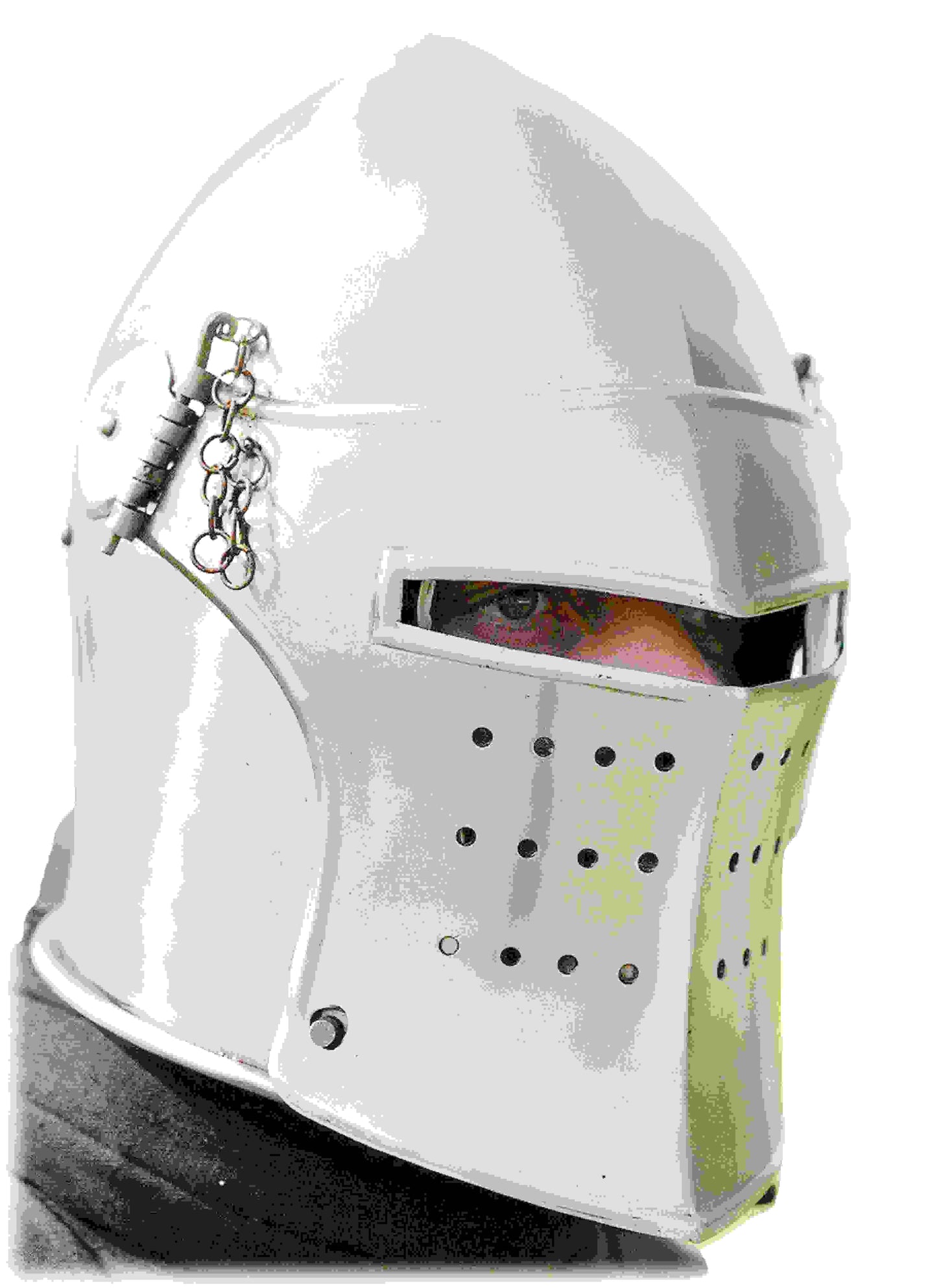 Silver medieval barbuta helmet for Templar, crusader, Viking, or cosplay armor
