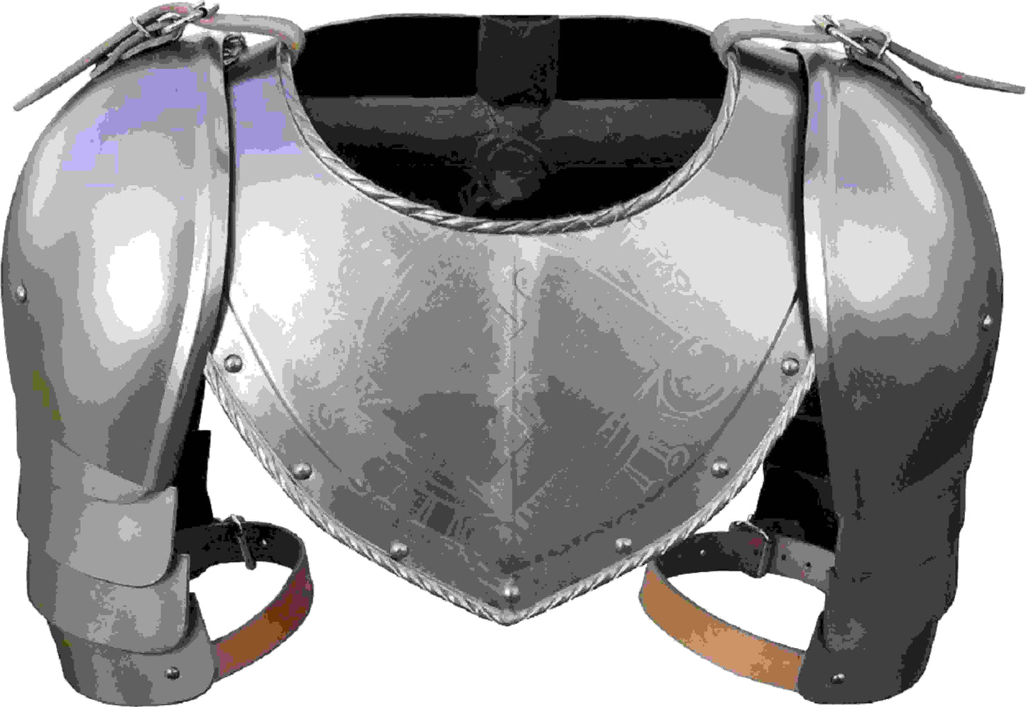 Medieval iron gorget with spaulders, Viking crusader armor, silver finish