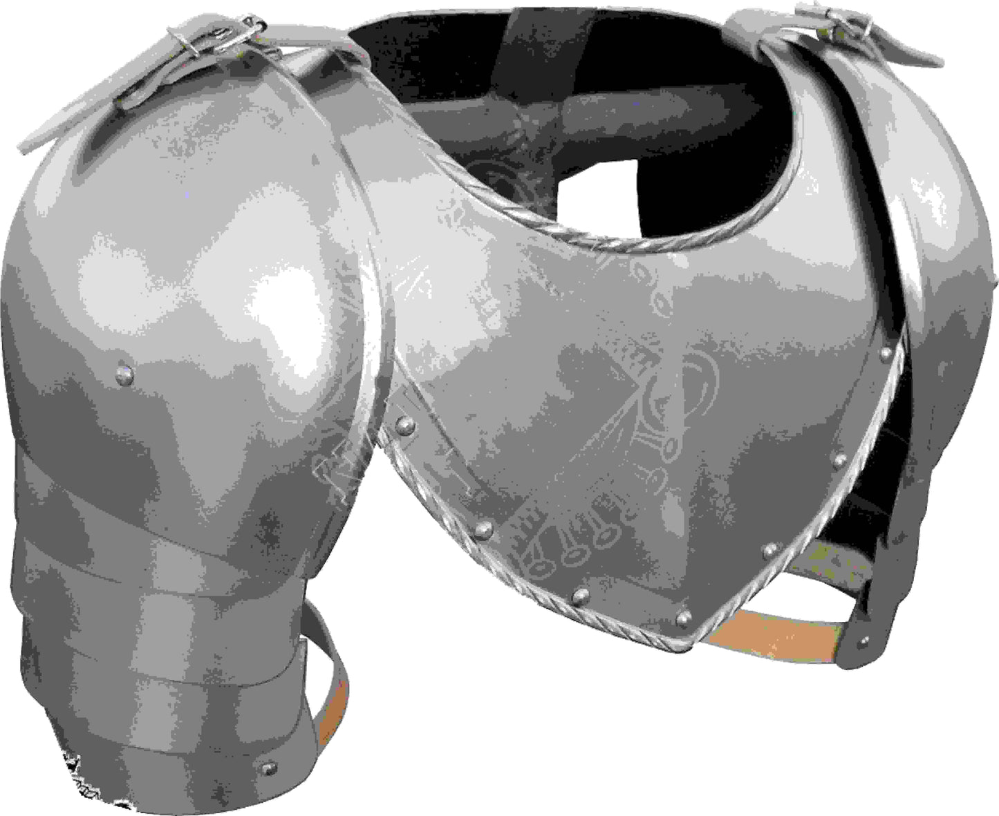 Medieval iron gorget with spaulders, Viking crusader armor, silver finish