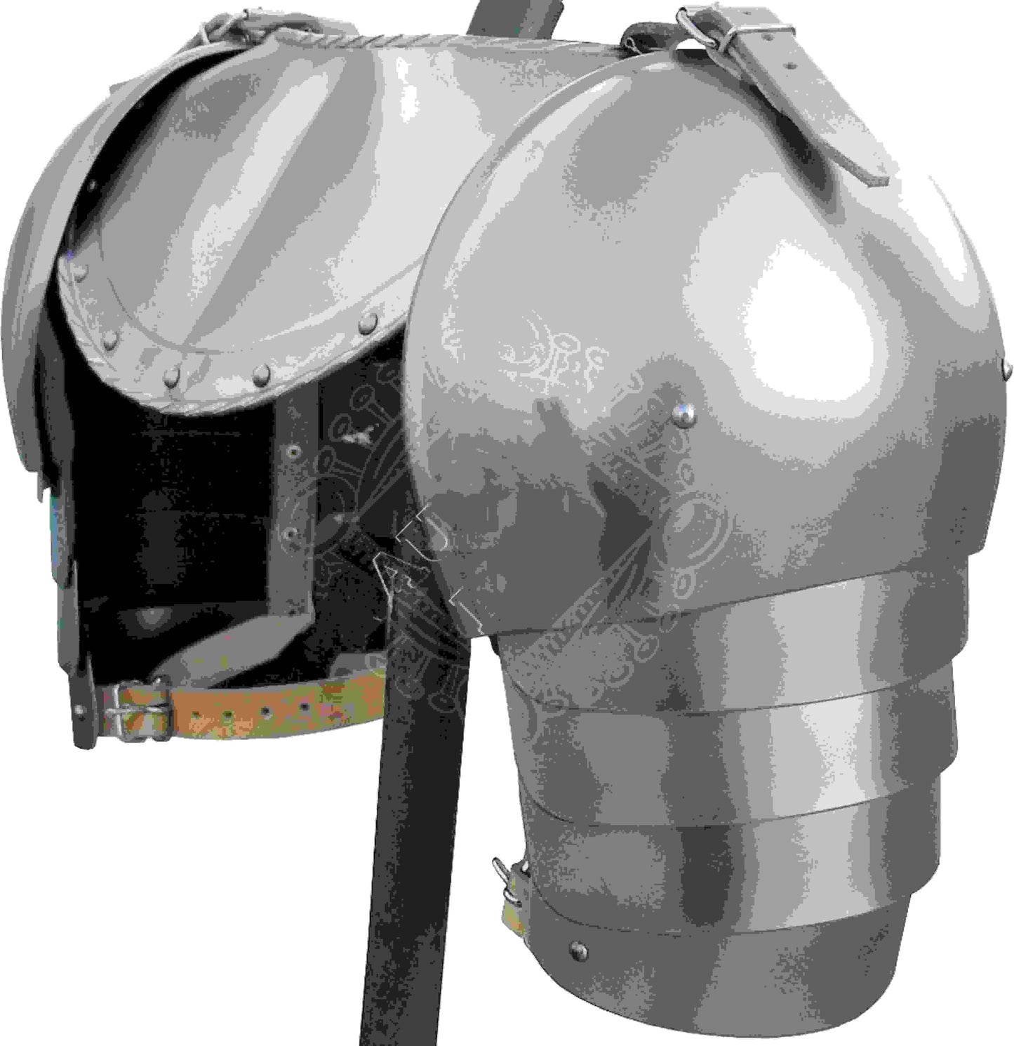 Medieval iron gorget with spaulders, Viking crusader armor, silver finish