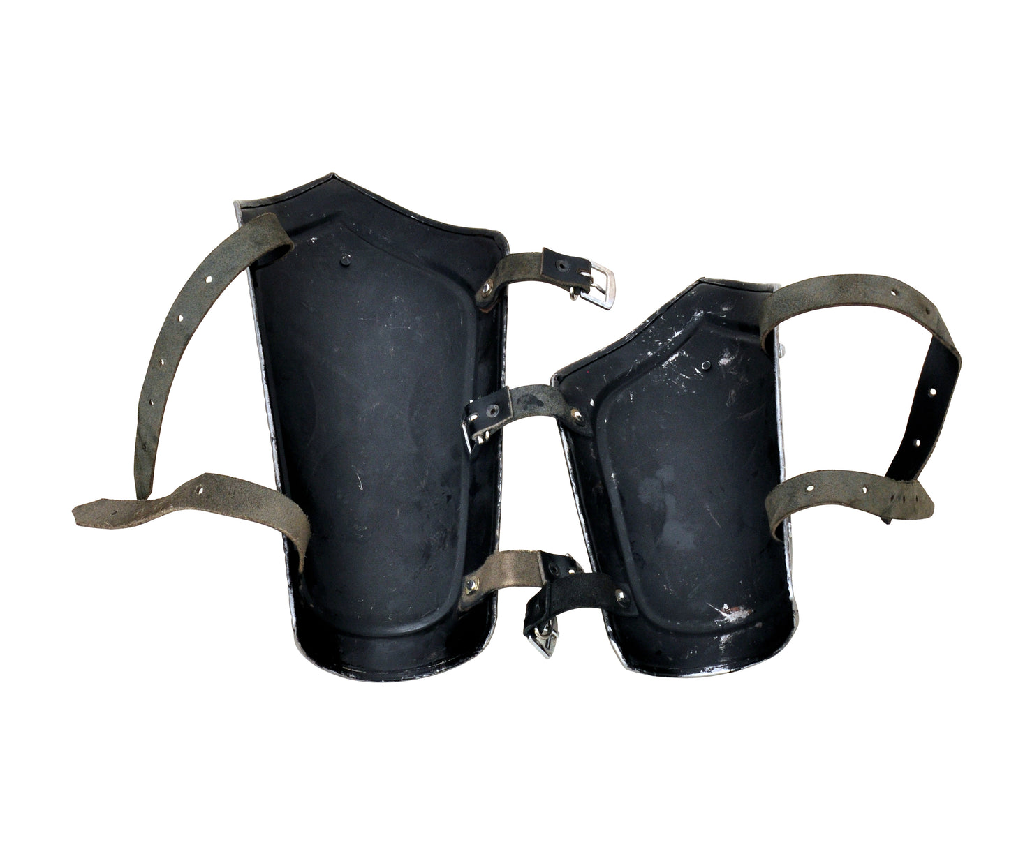 Medieval armor set with gorget, vambraces, greaves, and helmet—classic Viking style