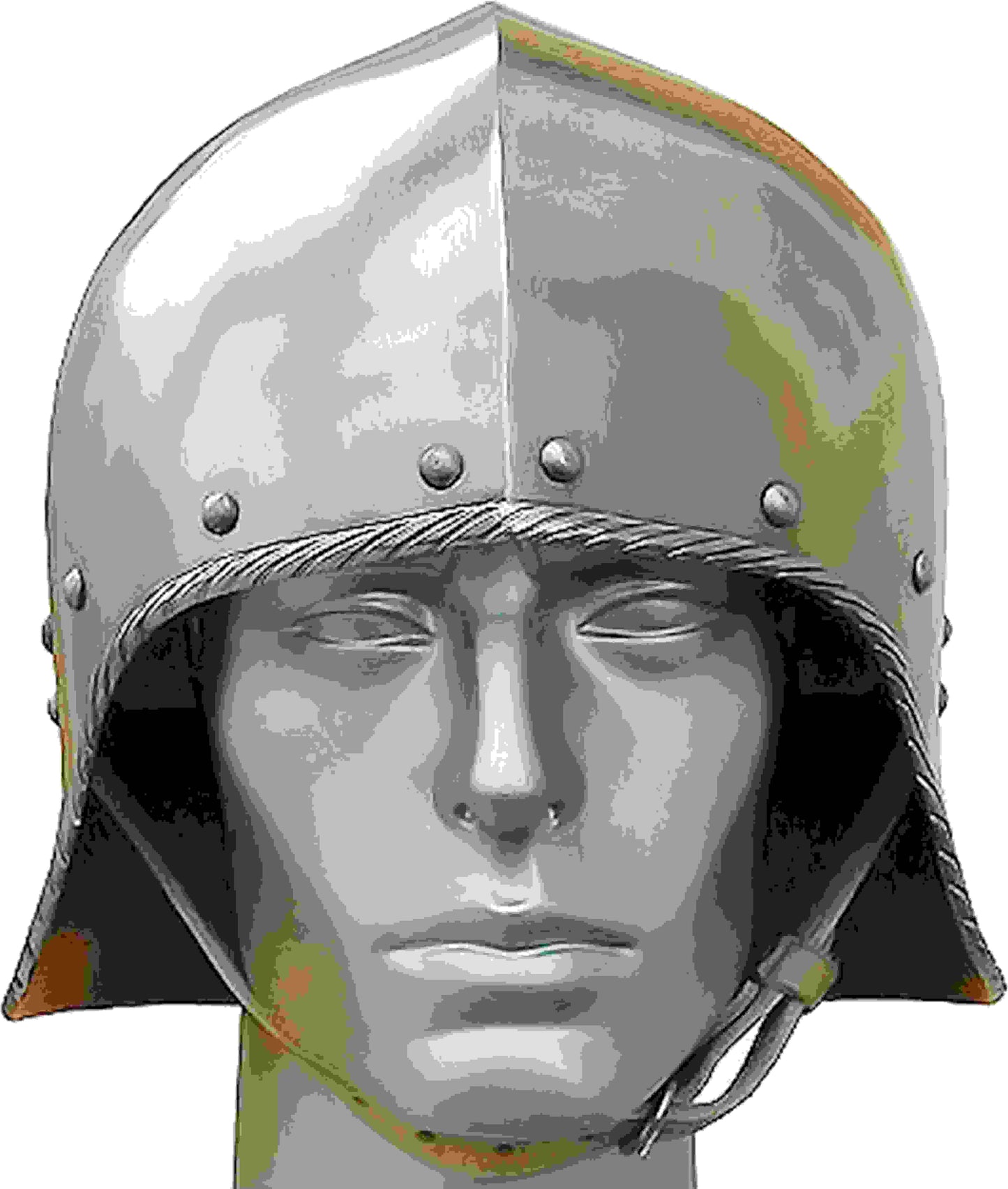 Medieval open-face German sallet helmet, silver Roman Spartan gladiator style
