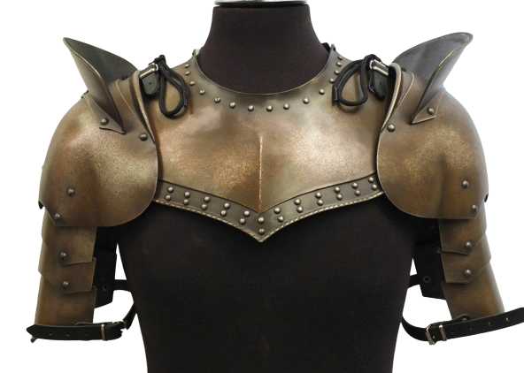 Medieval silver warrior pauldrons with gorget for LARP, cosplay, or knight gear
