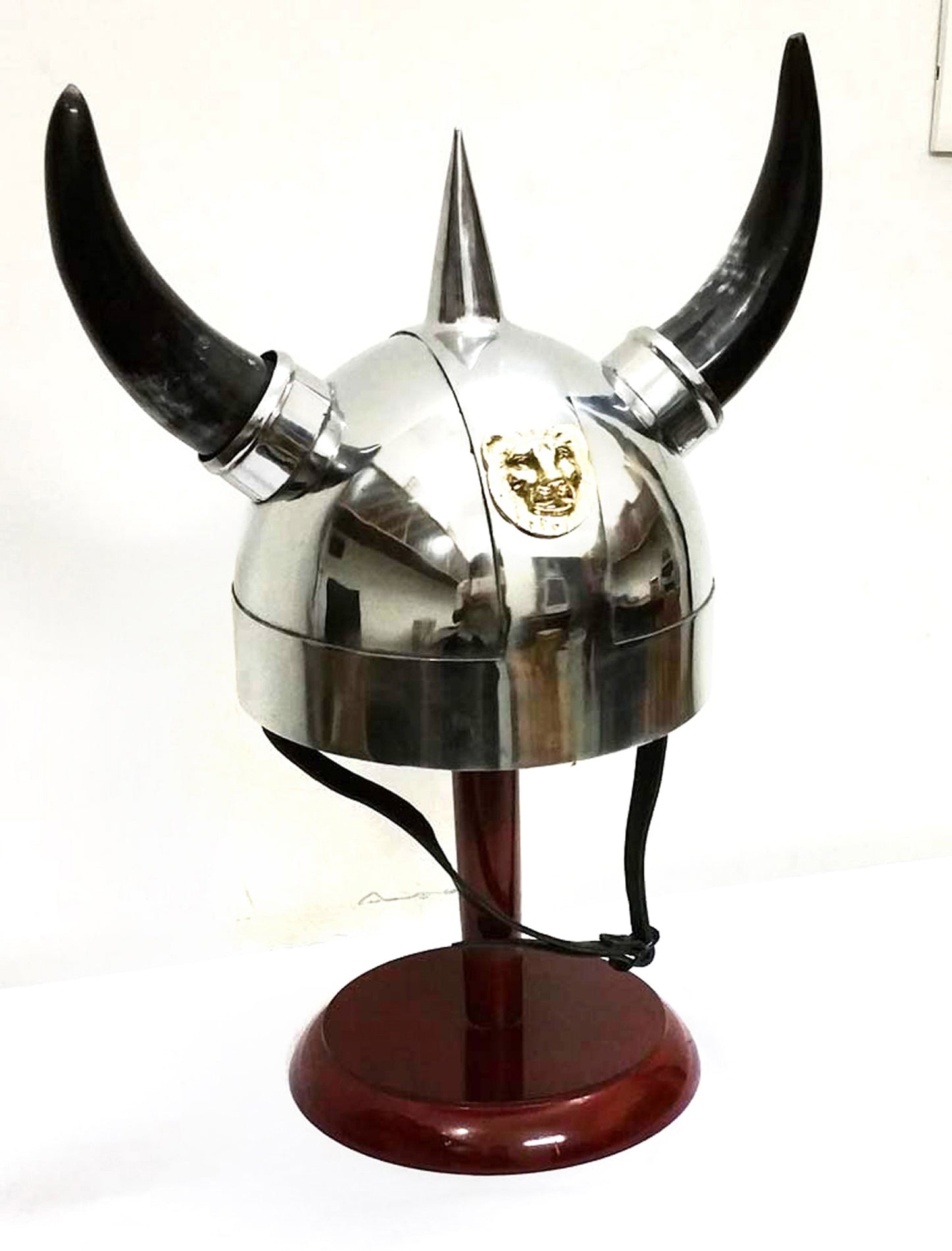 Silver Viking helmet with horns, perfect for medieval knight or Spartan cosplay