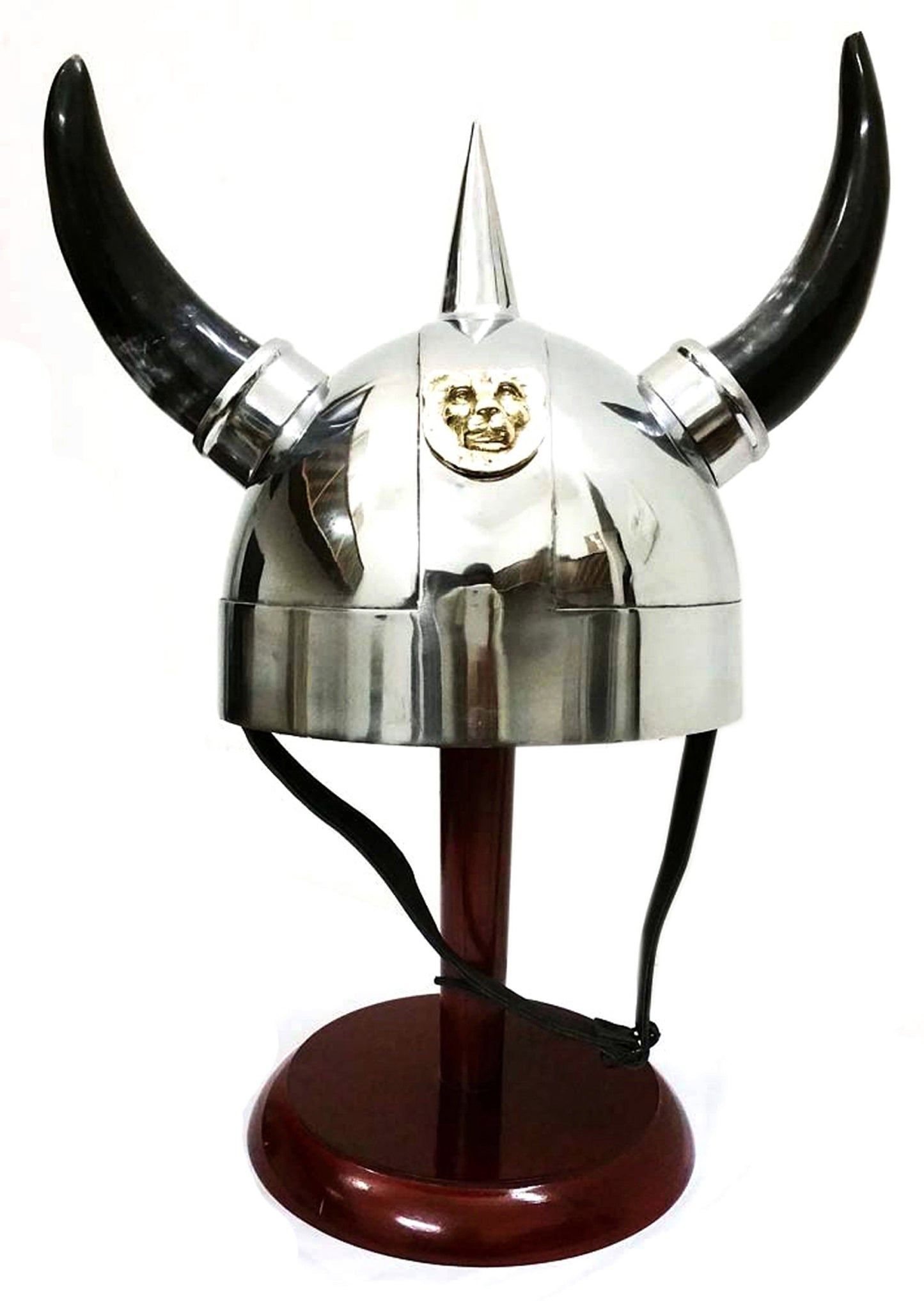Silver Viking helmet with horns, perfect for medieval knight or Spartan cosplay