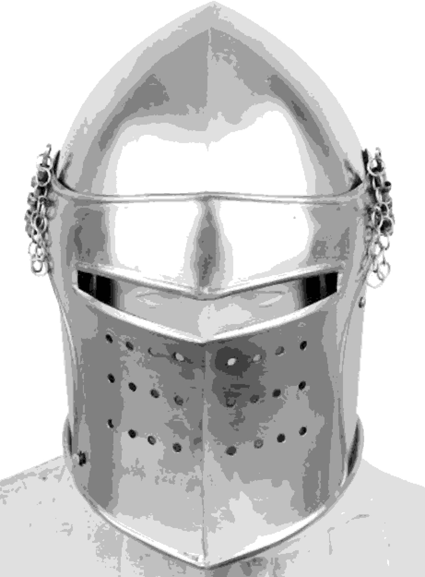 Silver medieval barbuta helmet for Templar, crusader, Viking, or cosplay armor