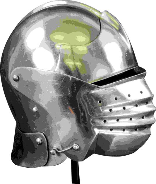 Silver North Italian bellows-face sallet helmet for LARP, crusader, or Viking