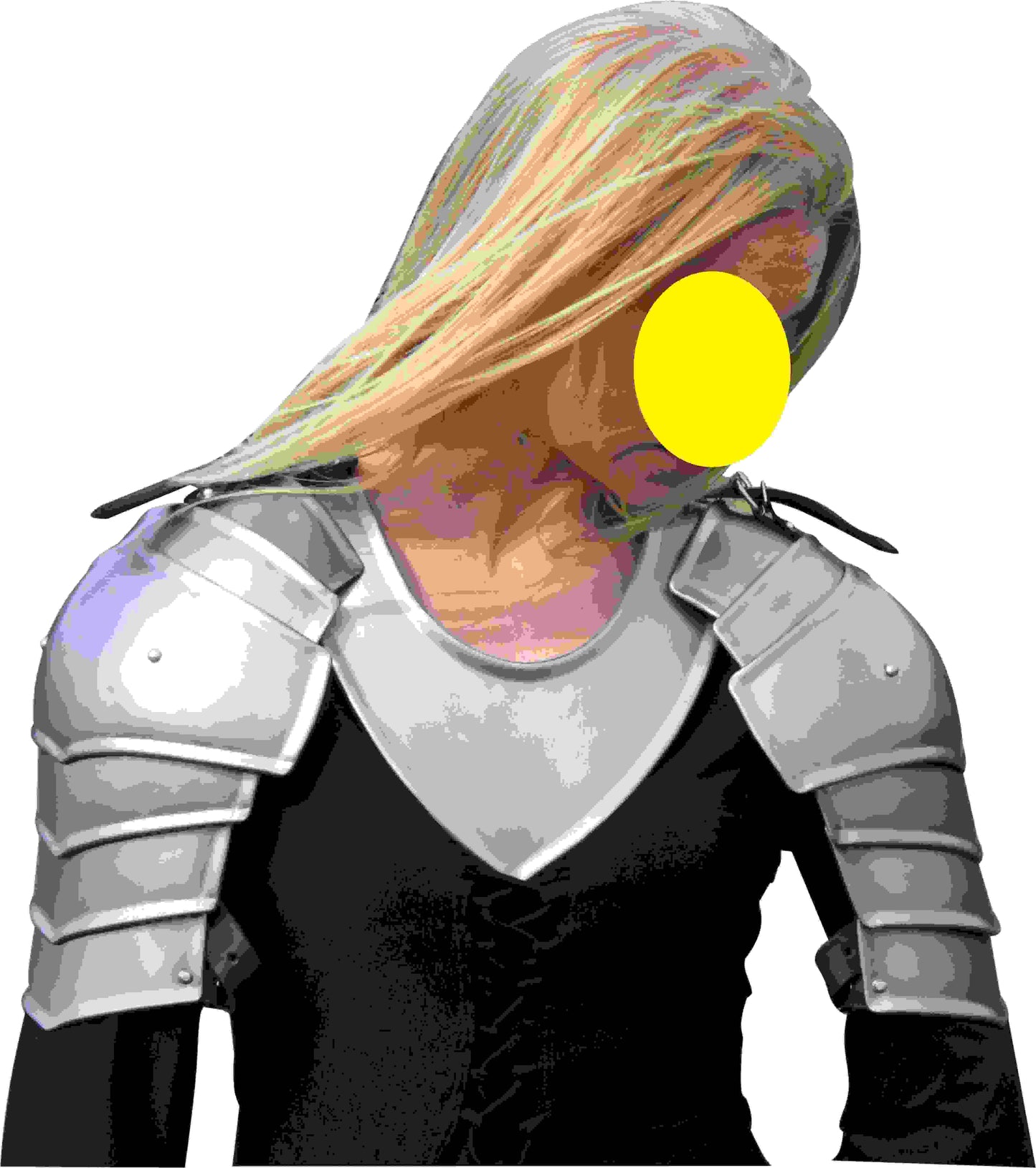 Silver fantasy pauldrons with gorget, female LARP knight crusader armor set