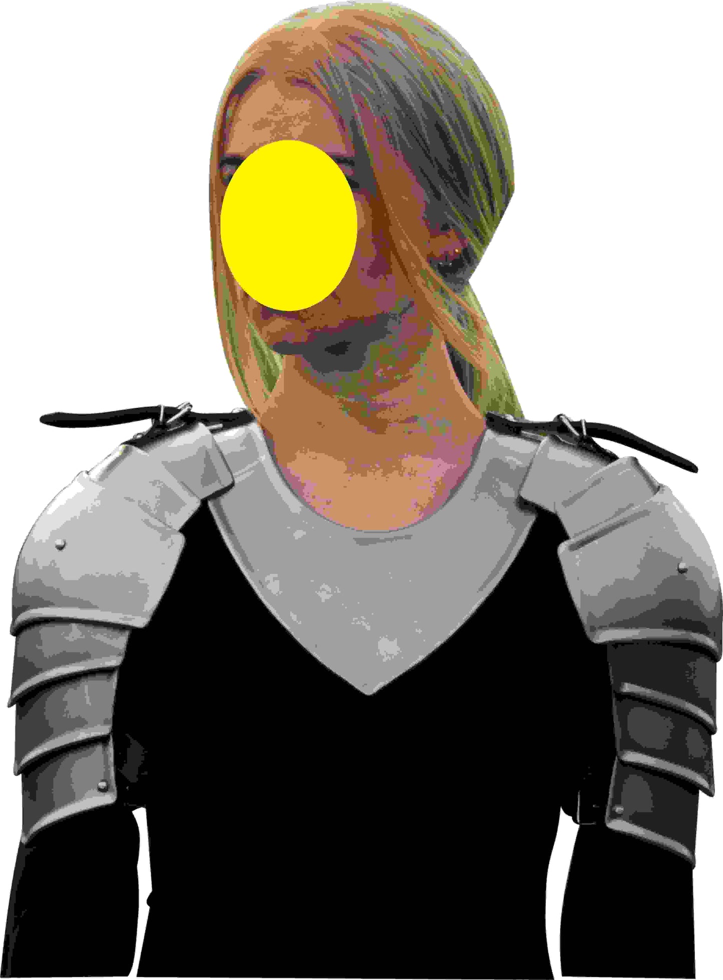 Silver fantasy pauldrons with gorget, female LARP knight crusader armor set